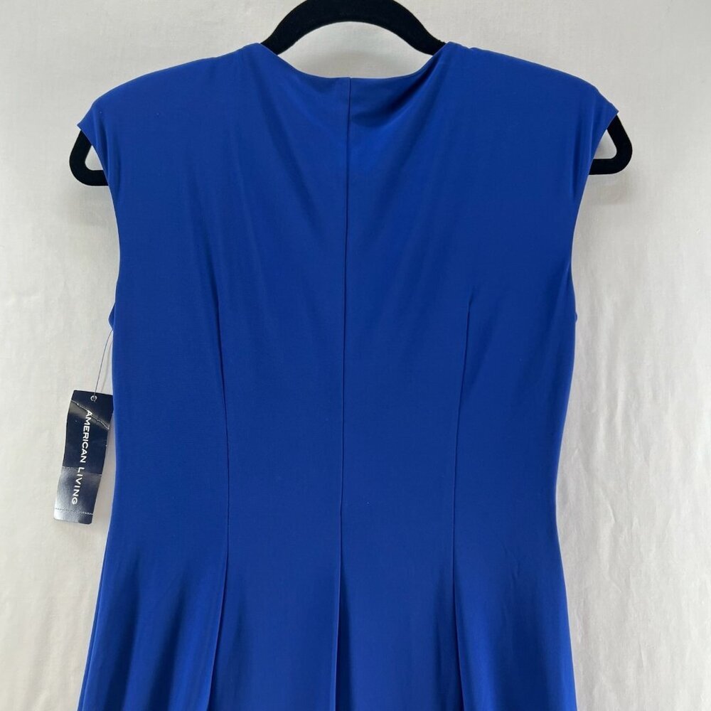 American Living Ruffled Faux-Wrap Dress Womens 6 Ruched Sleeveless Stretch Blue - Picture 7 of 13